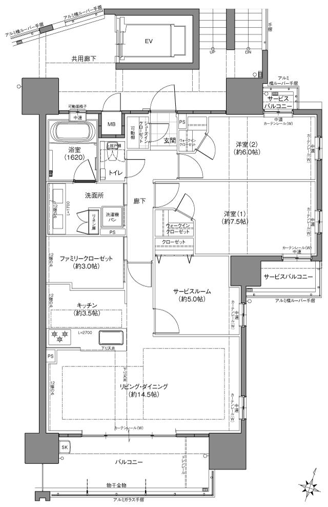 Theフローレンス翠の間取り図　C(メニュー3)：2LDK+S+FC+2WIC+SIC