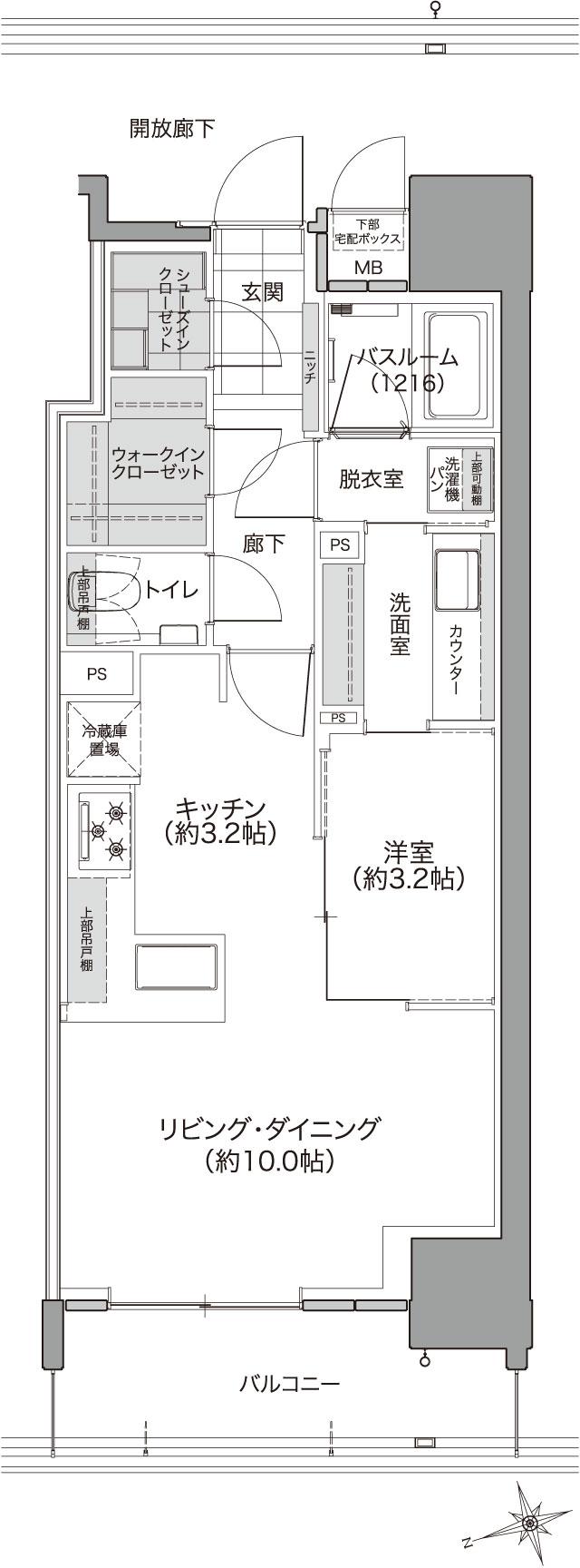 ソシオコート大手町の間取り図　B：1LDK+WIC+SIC