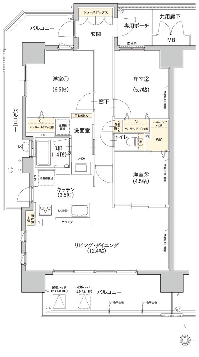 ビ・ウェル平井六丁目の間取り図　A：3LDK+WIC