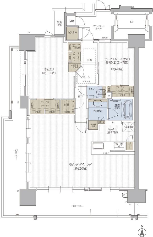 クレアホームズ松江大橋の間取り図　A：2LDK