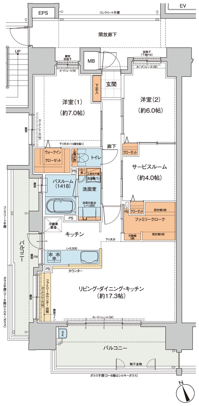 ヴェルディ東福山駅北の間取り図　A：2LDK+S+WIC+FC