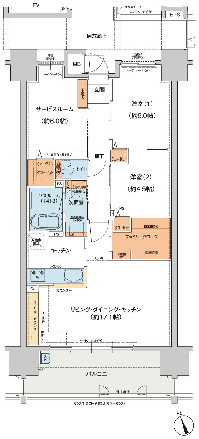 ヴェルディ東福山駅北の間取り図　B：2LDK+S+WIC+FC