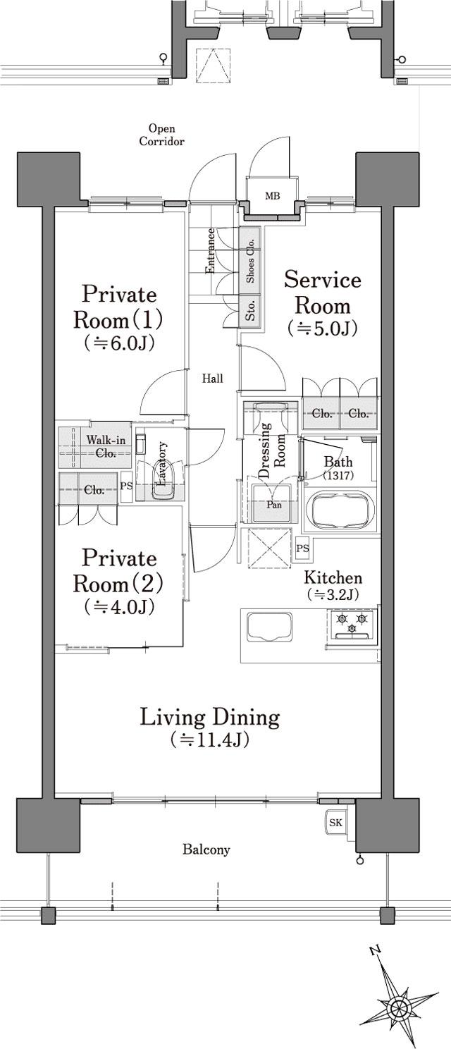 ソシオ西風新都 COMFILL EDITIONの間取り図　SS-D：2LDK+S+WIC