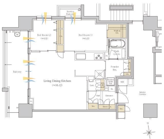 エールヴィータ宝町アクシアの間取り図　A1：2LDK+WIC