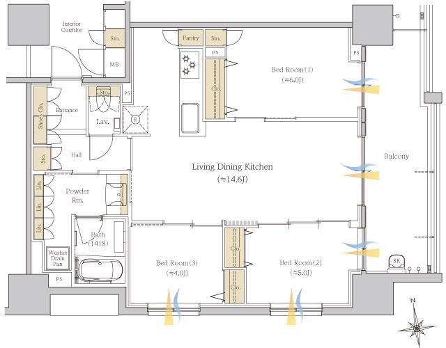 エールヴィータ宝町アクシアの間取り図　C1：3LDK