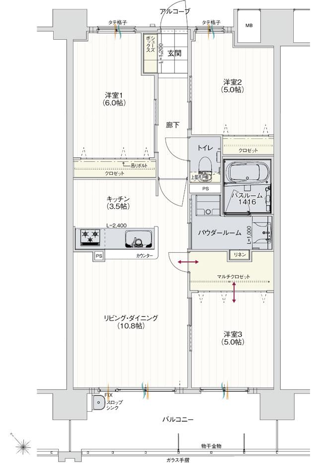 アルファステイツ周陽IIの間取り図　E：3LDK+マルチクロゼット