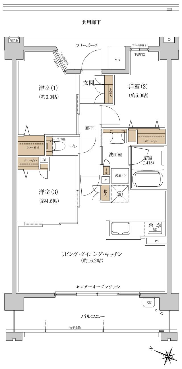 プレディア戸坂の間取り図　A1(3LDK)：3LDK