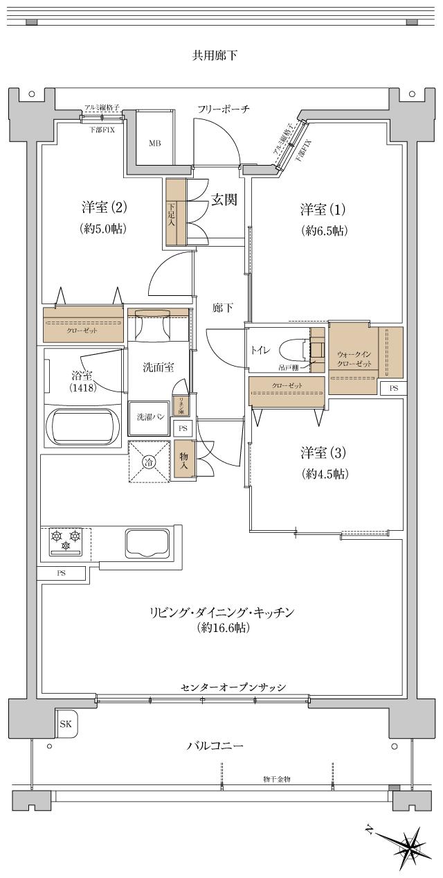 プレディア戸坂の間取り図　B(3LDK)：3LDK+WIC