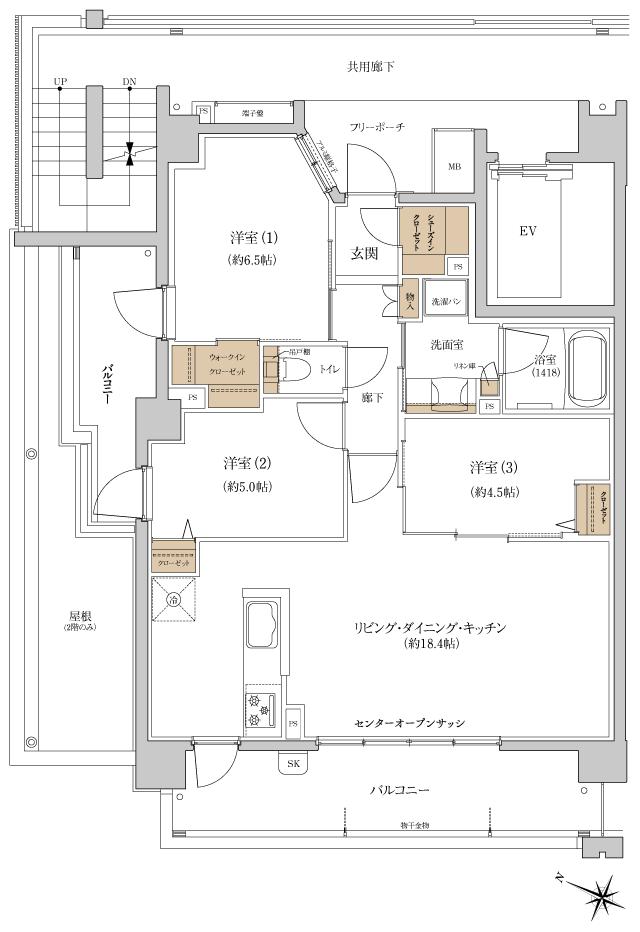 プレディア戸坂の間取り図　E(3LDK)：3LDK+WIC+SIC
