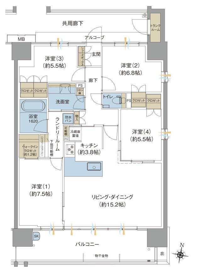 ブランシエラ福山の間取り図　F：4LDK+WIC