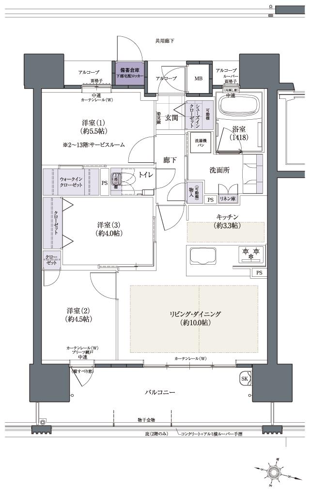 Theフローレンス三之丸西御門の間取り図　B(2LDK+S)：2LDK+S+SIC+WIC