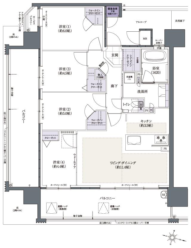 Theフローレンス三之丸西御門の間取り図　C：4LDK+SIC+3WIC