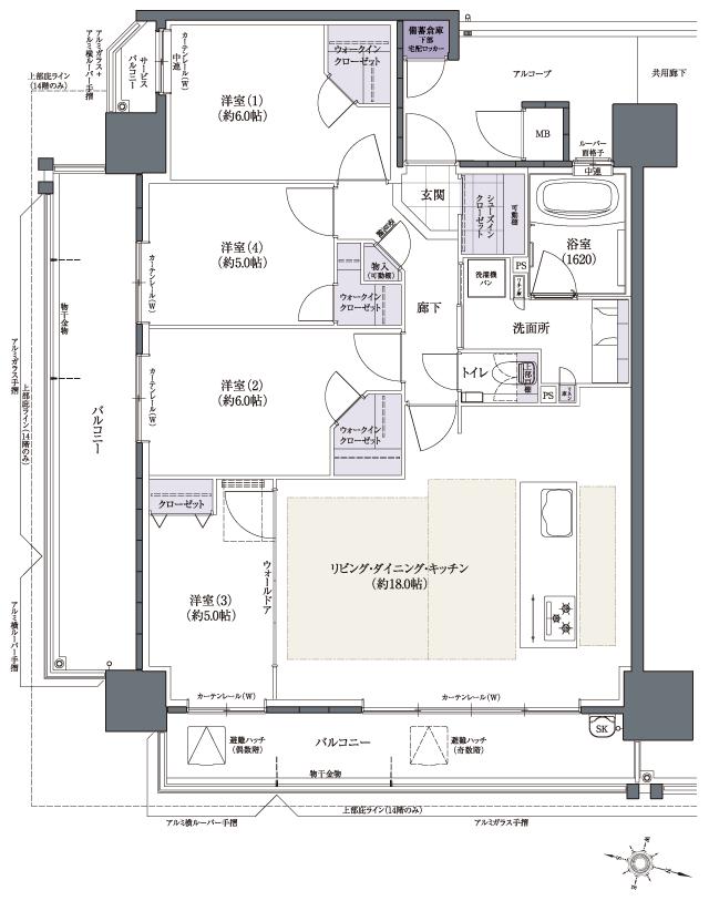Theフローレンス三之丸西御門の間取り図　D：4LDK+SIC+3WIC