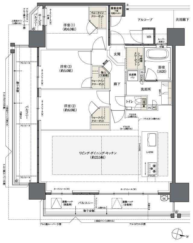 Theフローレンス三之丸西御門の間取り図　D(MENU PLAN2)：3LDK+SIC+3WIC