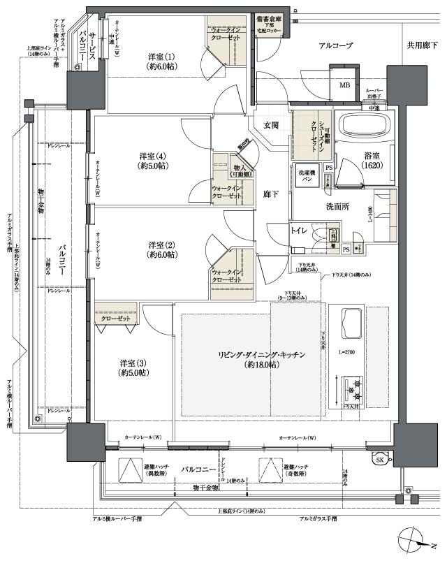 Theフローレンス三之丸西御門の間取り図　D(MENU PLAN1)：4LDK+SIC+3WIC
