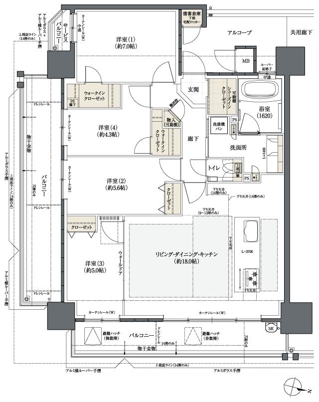 Theフローレンス三之丸西御門の間取り図　D(MENU PLAN4)：4LDK+SIC+2WIC