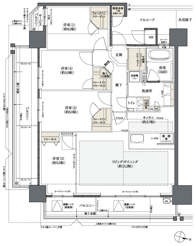 Theフローレンス三之丸西御門の間取り図　D(MENU PLAN5)：4LDK+SIC+3WIC