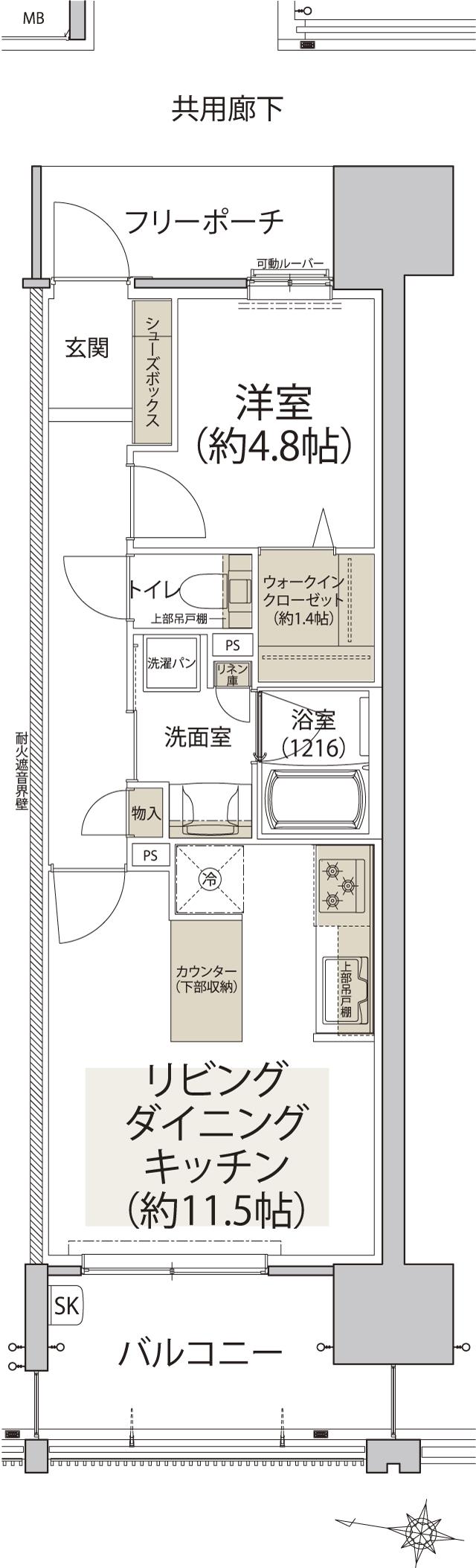 プレディア広島大手町の間取り図　D：1LDK+WIC