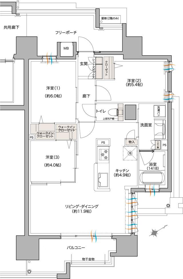 プレディア大芝パークサイドの間取り図　C：3LDK