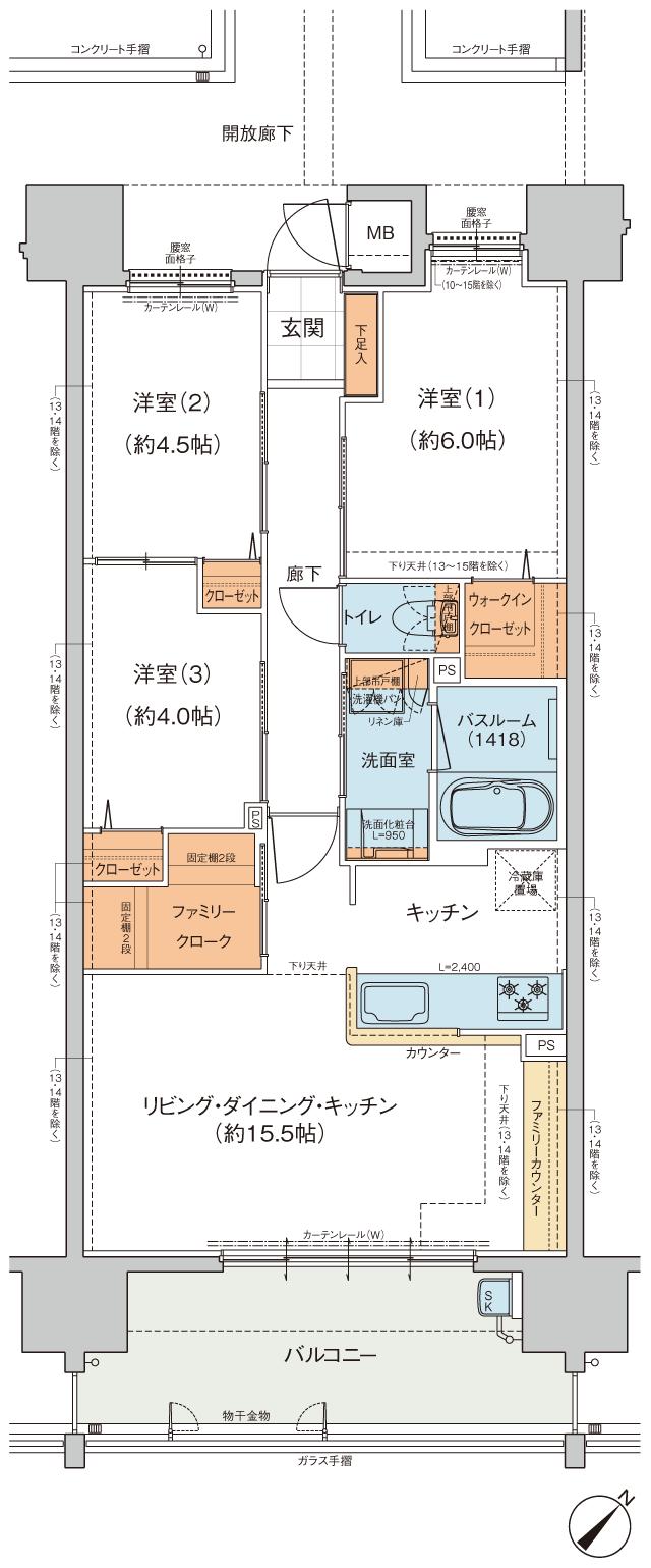 ヴェルディ・プロムナード［祗園］の間取り図　E：3LDK+WIC+FC