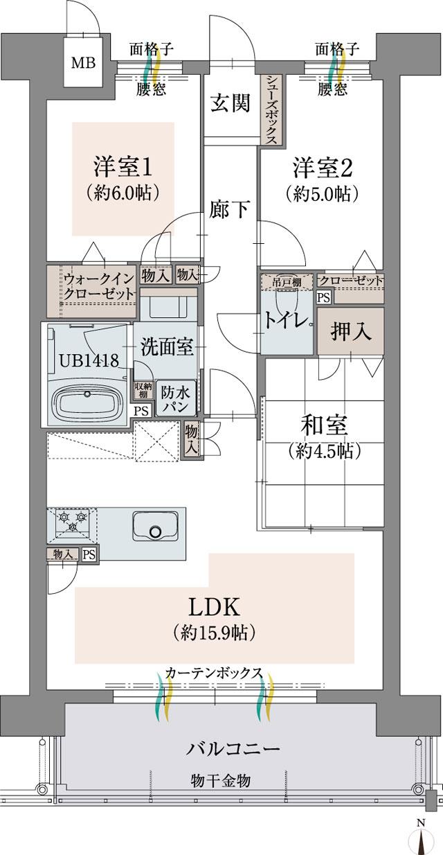 オーヴィジョン新下関プレステージの間取り図　D：3LDK+WIC