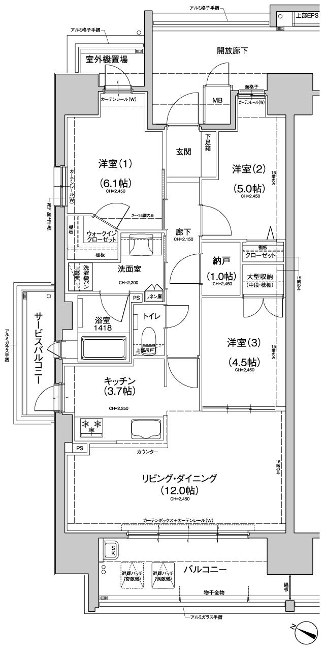 Belles戸坂パークアヴェニューの間取り図　A：3LDK+納戸+WIC