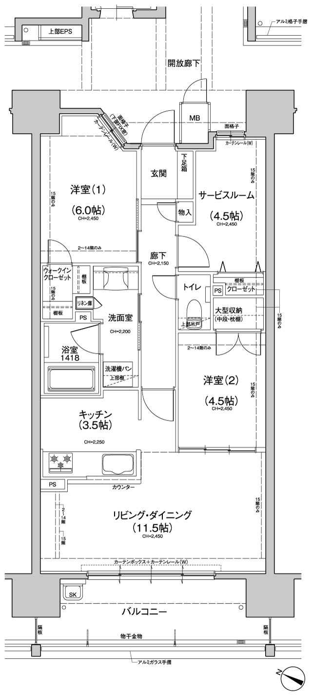 Belles戸坂パークアヴェニューの間取り図　B：2LDK+S+WIC