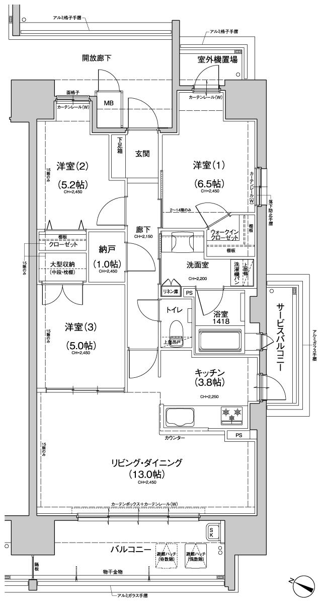 Belles戸坂パークアヴェニューの間取り図　C：3LDK+納戸+WIC