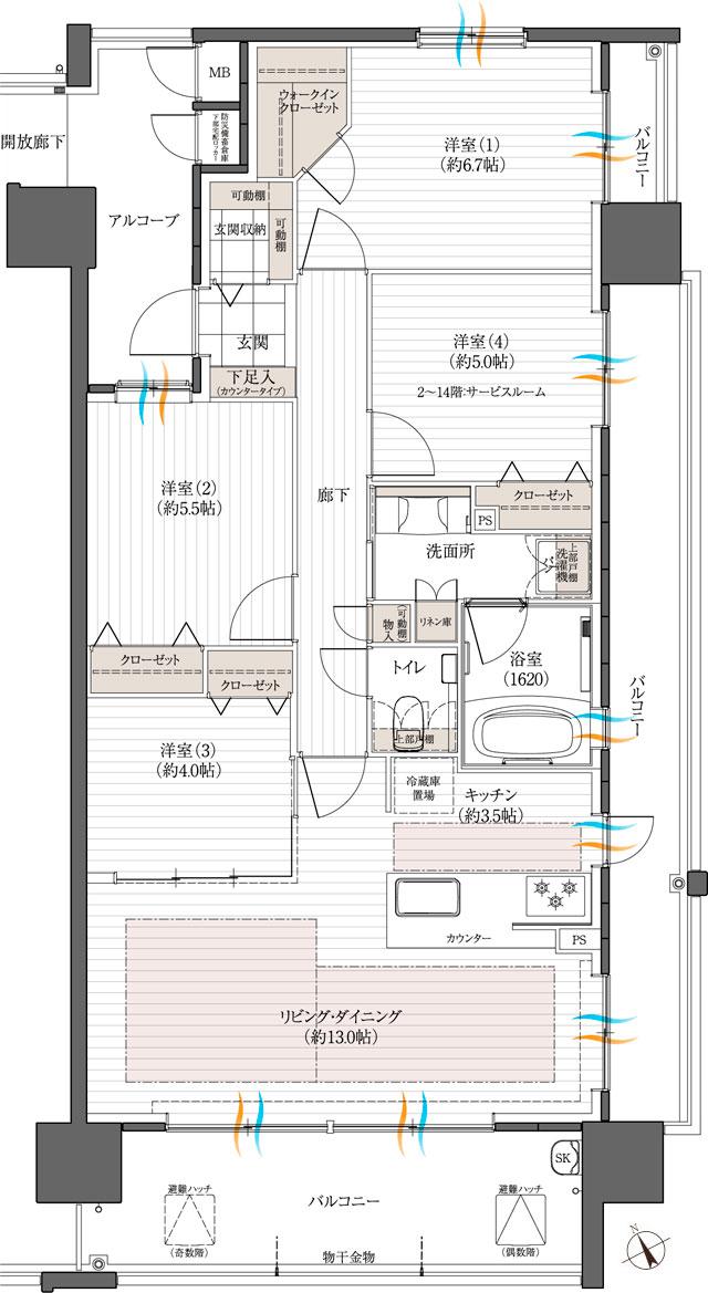 アイレジデンス三篠町の間取り図　D(3LDK+S)：3LDK+S+WIC