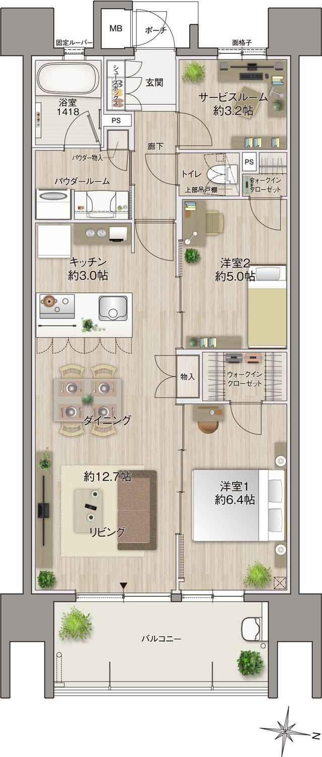 SUUMO】間取り図（H）詳細 - MJR浦上ザ・レジデンス | 新築