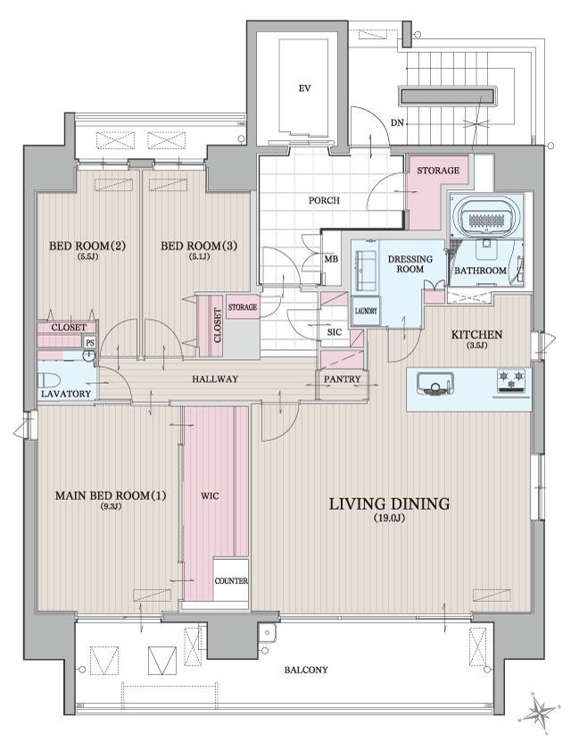 ハレ プアラニ 鴨池の間取り図　2F～8F、11F～13F　：3LDK