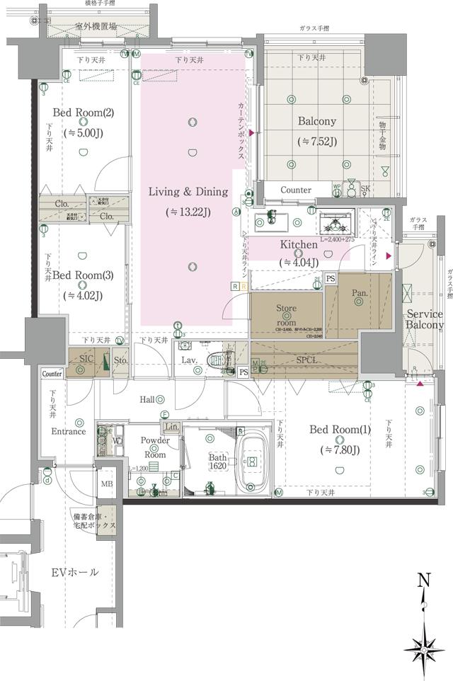 CLUB THE.HOUSE大橋テラスの間取り図　D：3LDK