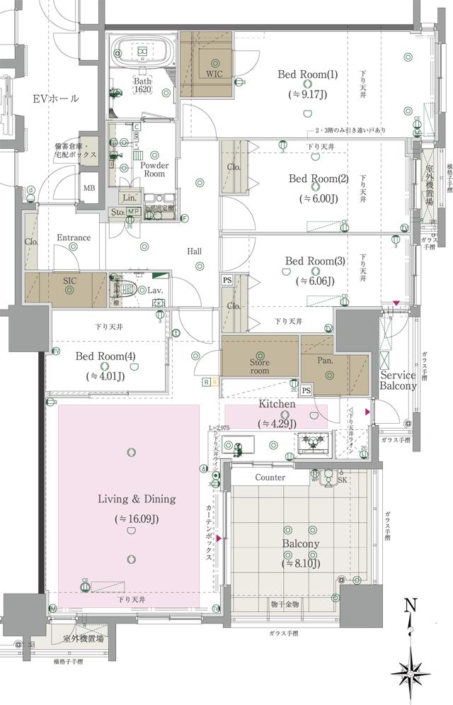 CLUB THE.HOUSE大橋テラスの間取り図　C：4LDK