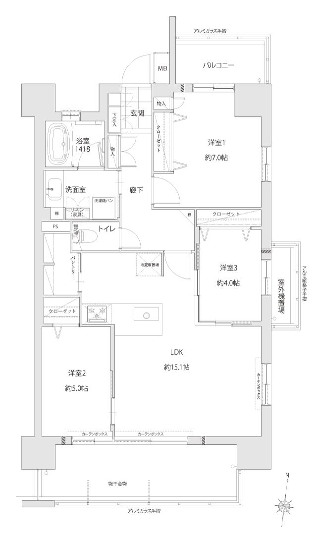 レクシア柳丸ガーデンフォートの間取り図　G：3LDK