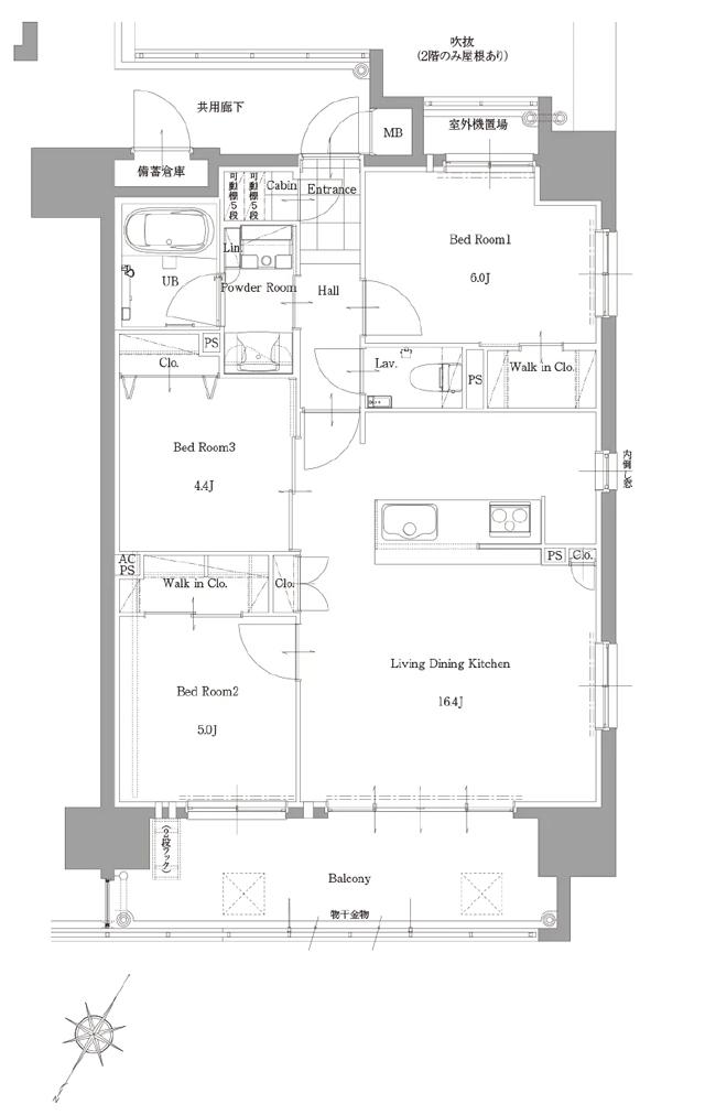 サンパーク桜町レジデンスの間取り図　A：3LDK+2W.I.C+Cabin