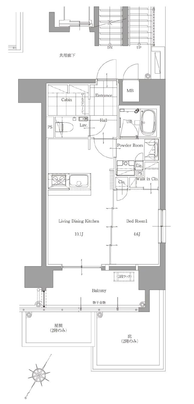 サンパーク桜町レジデンスの間取り図　D：1LDK+W.I.C+Cabin
