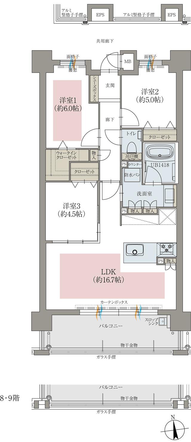 オーヴィジョン井尻の間取り図　C(MENU PLAN)：3LDK+WIC