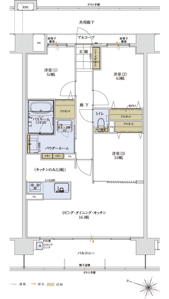 アルファステイツ野芥駅IIの間取り図　B：3LDK