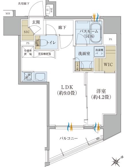 オープンレジデンシア春日原estの間取り図　C：1LDK+WIC+SIC