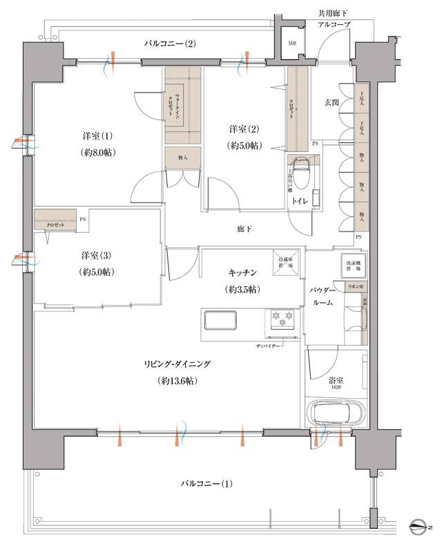 ザ・ファインレジデンス石垣島の間取り図　A：3LDK+WIC
