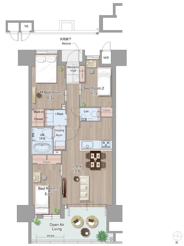 アーティックス黒崎駅ヘリテイジの間取り図　E：3LDK