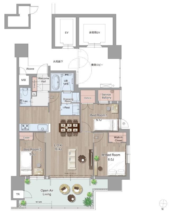アーティックス黒崎駅ヘリテイジの間取り図　F：3LDK