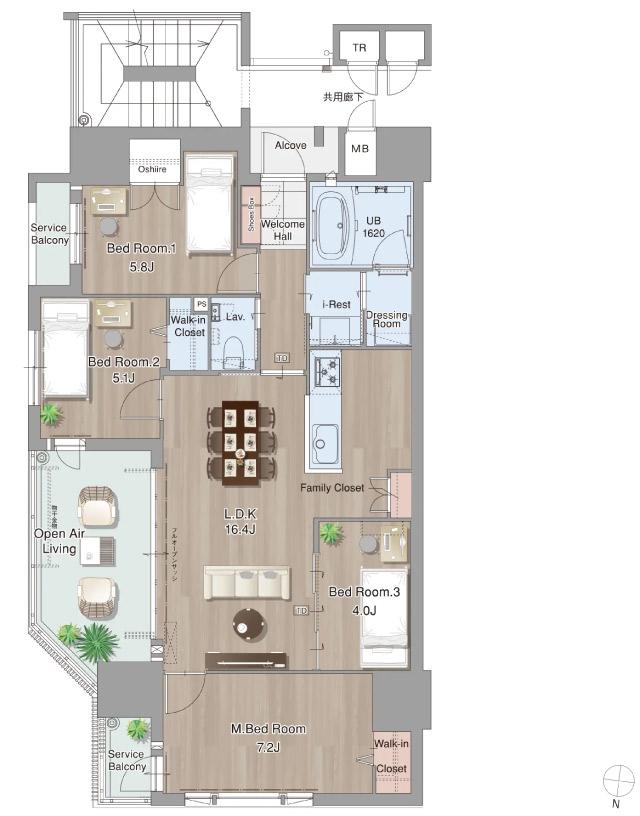 アーティックス黒崎駅ヘリテイジの間取り図　D：4LDK