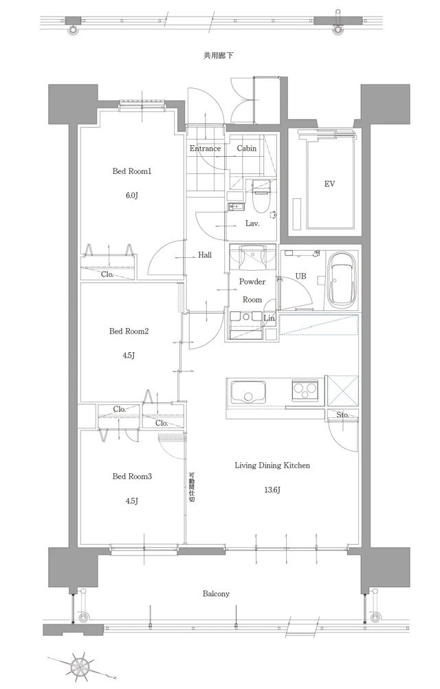 サンパーク新大江グラッセの間取り図　C：3LDK+CABIN