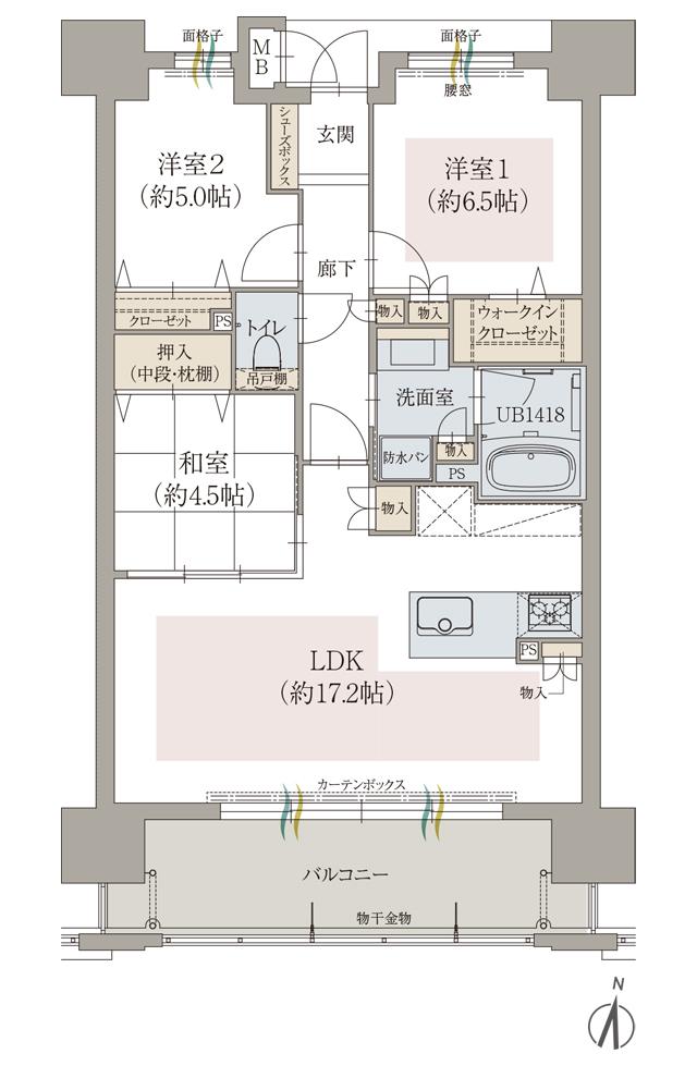 オーヴィジョン佐賀駅ザ・プライムの間取り図　B：3LDK+WIC