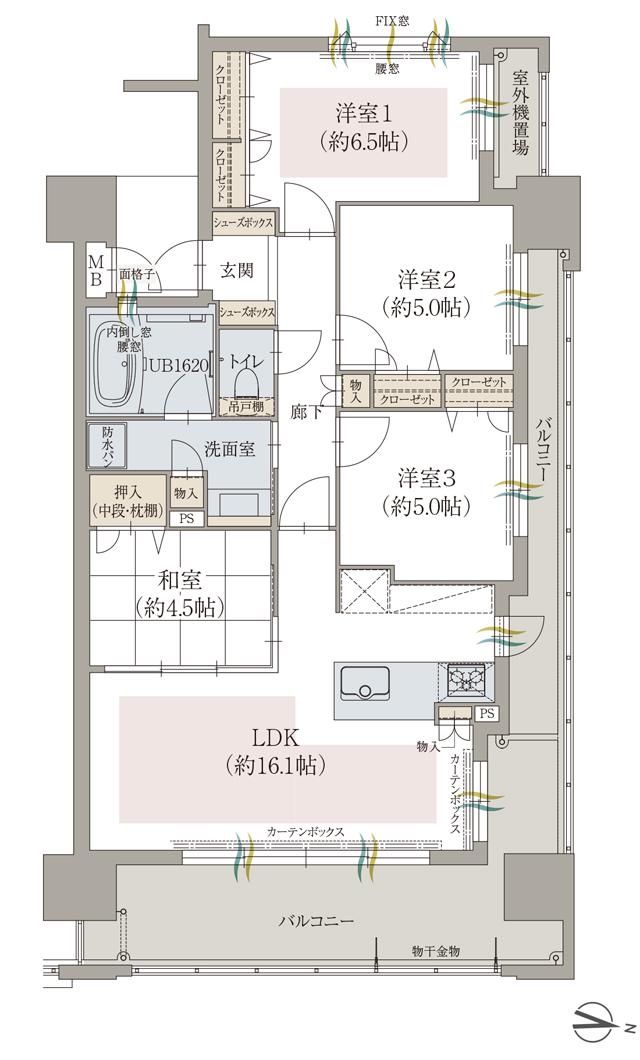 オーヴィジョン佐賀駅ザ・プライムの間取り図　J：4LDK