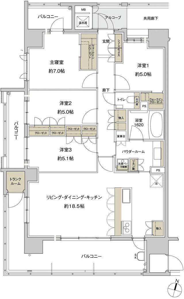 グランドオーク諏訪野町の間取り図　A：4LDK