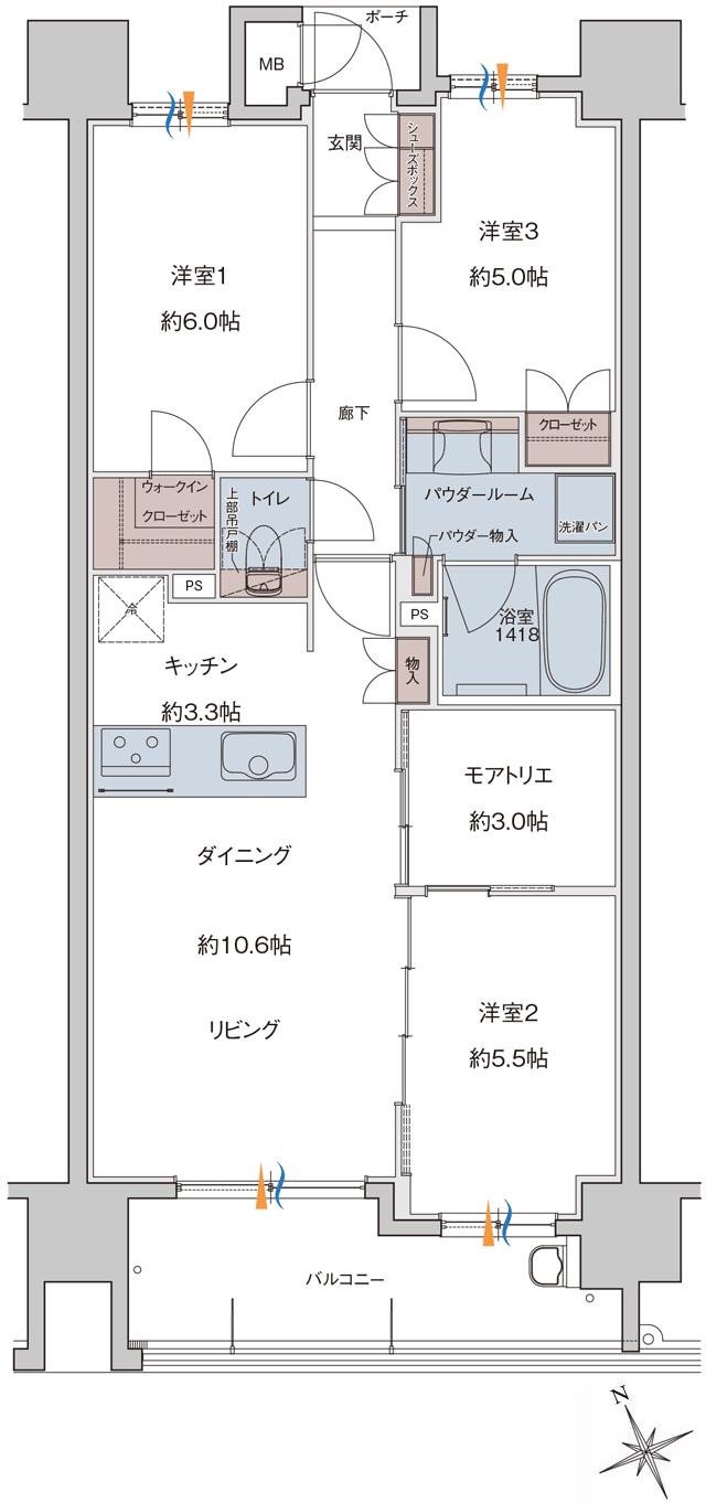 MJR千早ミッドスクエアの間取り図　L：3LDK+WIC+M