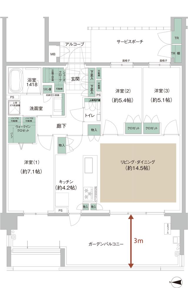 アイランドシティ　ザ・ガーデンの間取り図　V-II B：3LDK+WIC+SC+SP