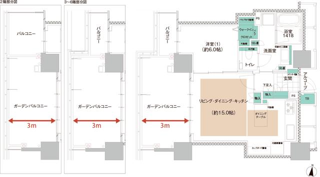 アイランドシティ　ザ・ガーデンの間取り図　R-I B：1LDK+WIC